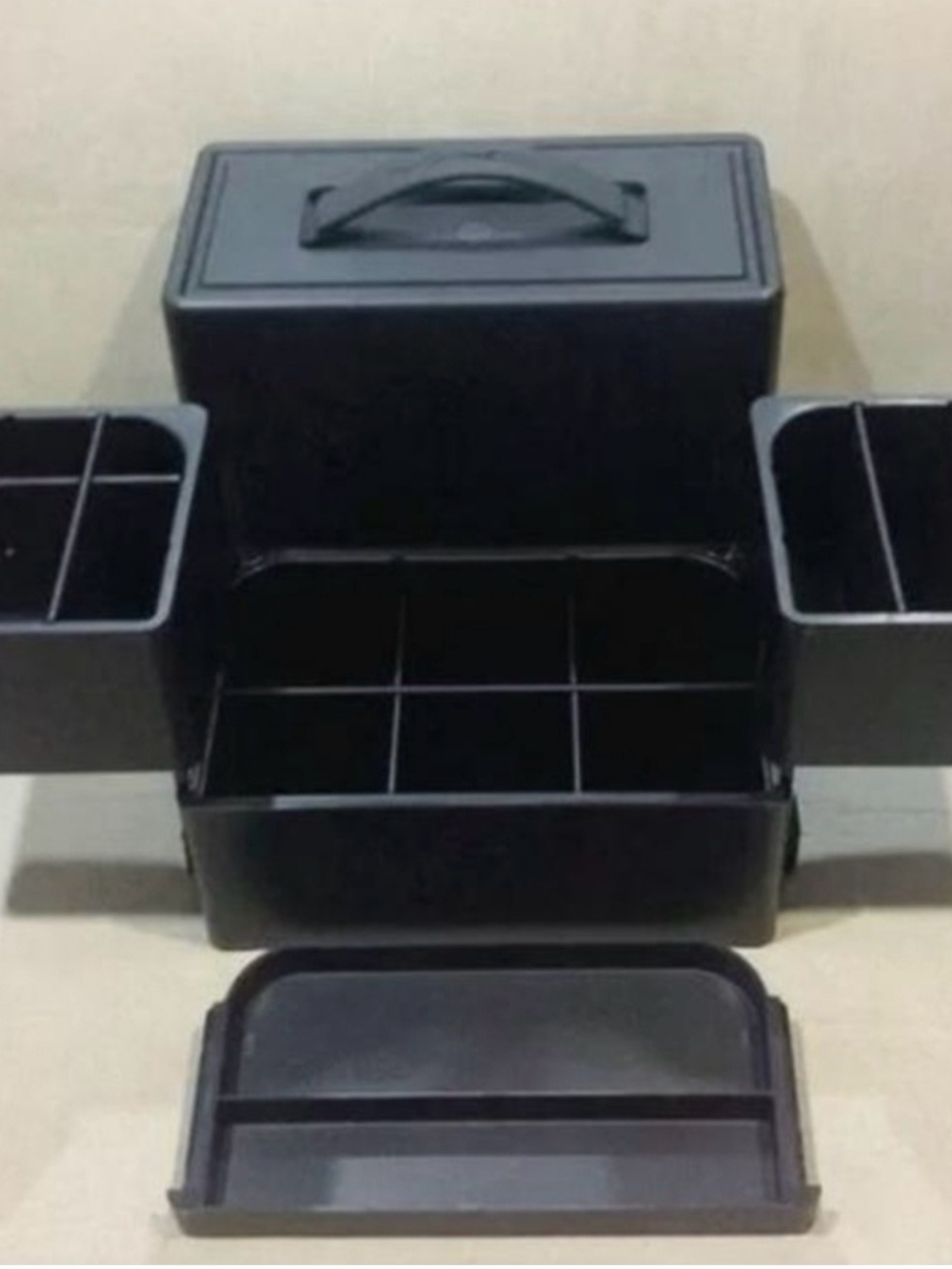 Black Multi-Compartment Plastic Storage Box with Handle